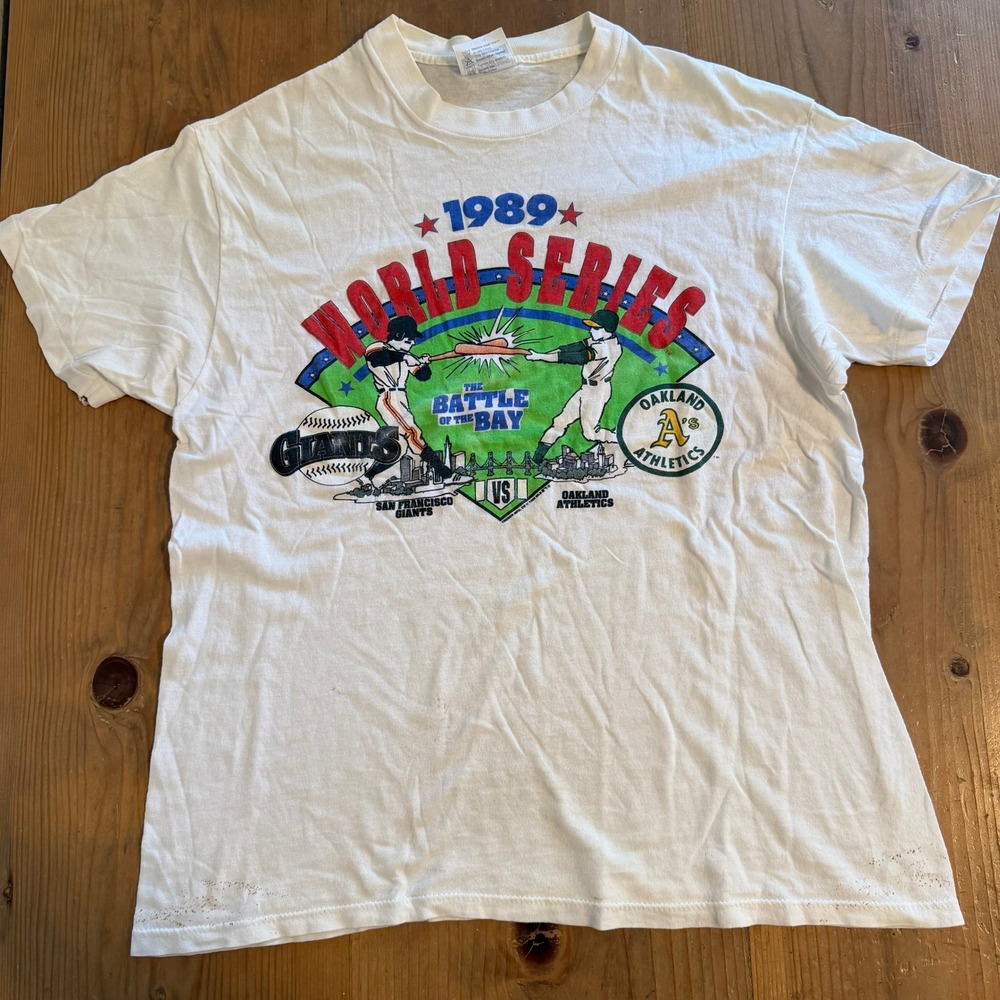 Vintage 1989 World Series Shirt Battle of the Bay Giants vs Athletics Hanes L